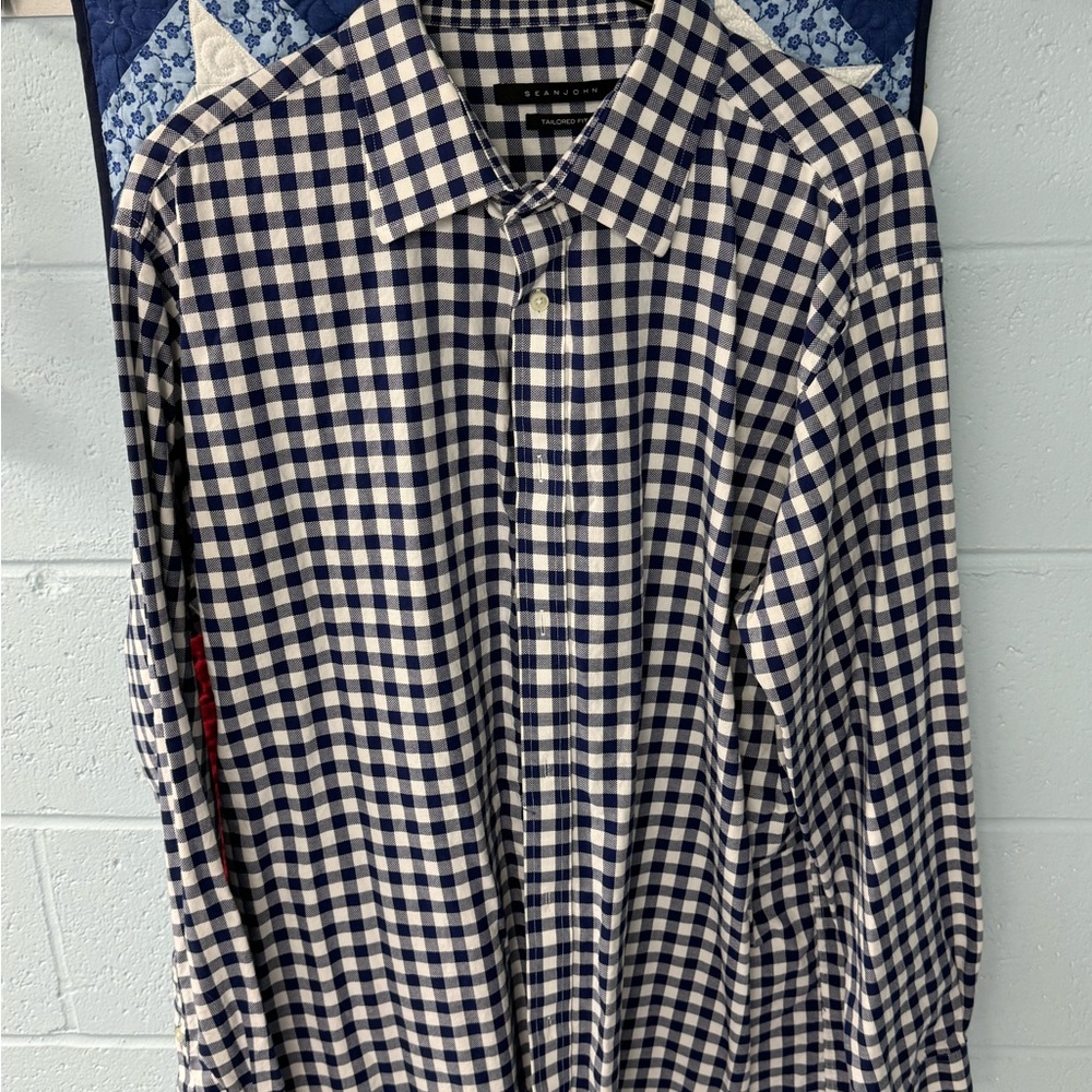 Sean John Blue and White Casual Button Down Shirt